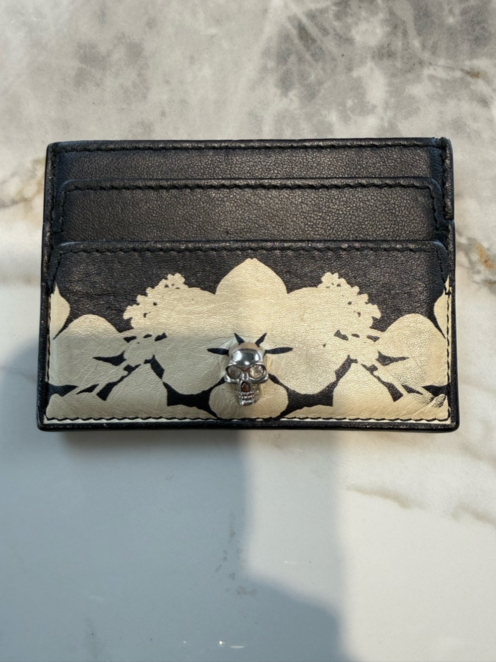 Alexander McQueen Black and Cream Leather Skull Card Holder